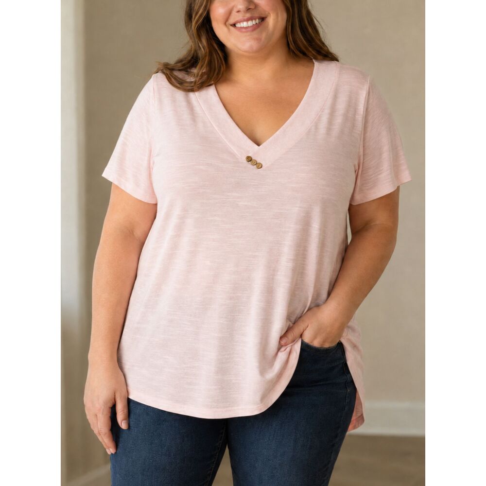 Vinmatto XXL Blush Pink V-Neck Slub Knit Tunic Top Short Sleeve Casual